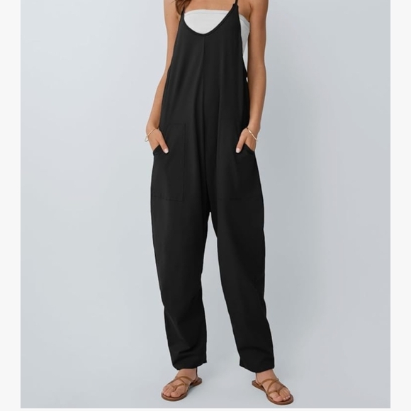 NWT Black Racerback Spaghetti Strap Long Jumpsuit Womens L - Picture 11 of 11